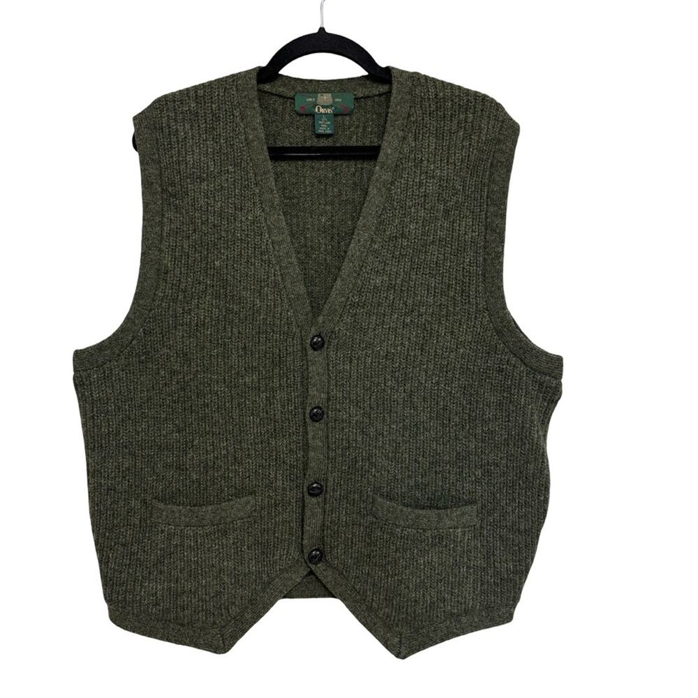 Vintage Men’s Orvis 100% Shetland Wool Suit Sweater Vest in Dark Green - Size L